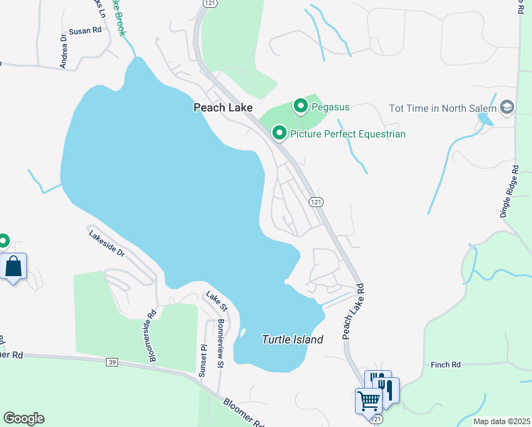 map of restaurants, bars, coffee shops, grocery stores, and more near 18 Vails Lake Shore Drive in Brewster