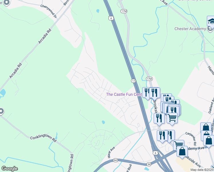 map of restaurants, bars, coffee shops, grocery stores, and more near 3112 Whispering Hills Drive in Chester