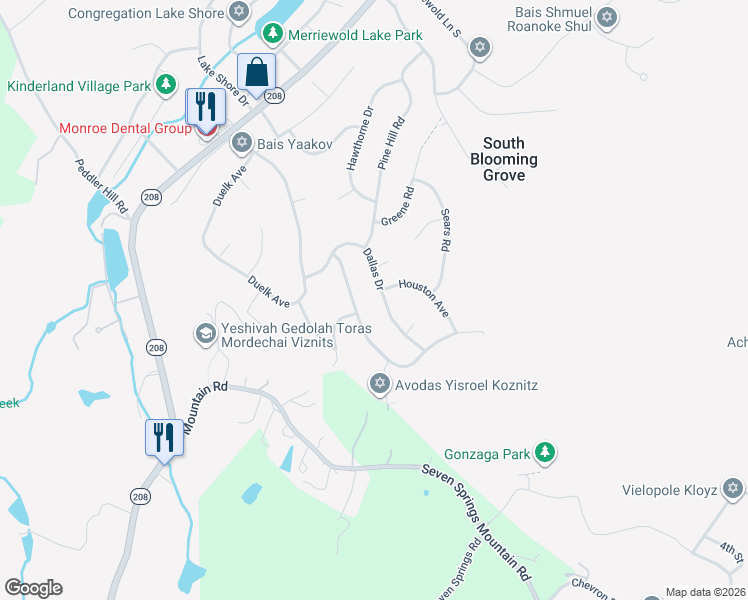 map of restaurants, bars, coffee shops, grocery stores, and more near 30 Dallas Drive in Monroe
