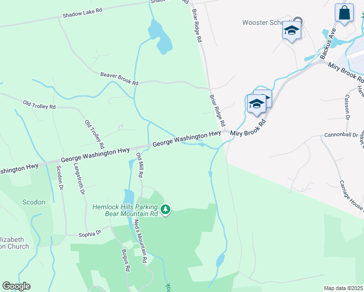 map of restaurants, bars, coffee shops, grocery stores, and more near 214 George Washington Highway in Ridgefield