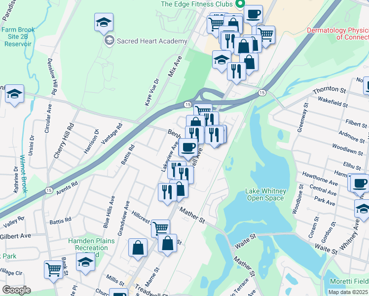 map of restaurants, bars, coffee shops, grocery stores, and more near 28 Benham Street in Hamden