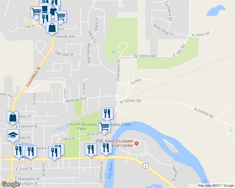 map of restaurants, bars, coffee shops, grocery stores, and more near 2114 Champlain Street in Ottawa