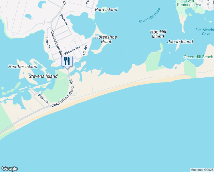map of restaurants, bars, coffee shops, grocery stores, and more near 920 Charlestown Beach Road in South Kingstown