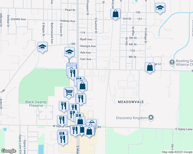 map of restaurants, bars, coffee shops, grocery stores, and more near 300 Napoleon Road in Bowling Green