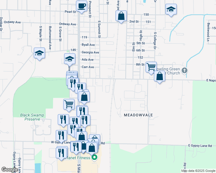 map of restaurants, bars, coffee shops, grocery stores, and more near 400 Napoleon Road in Bowling Green
