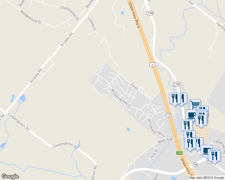 map of restaurants, bars, coffee shops, grocery stores, and more near 1417 Whispering Hills in Chester