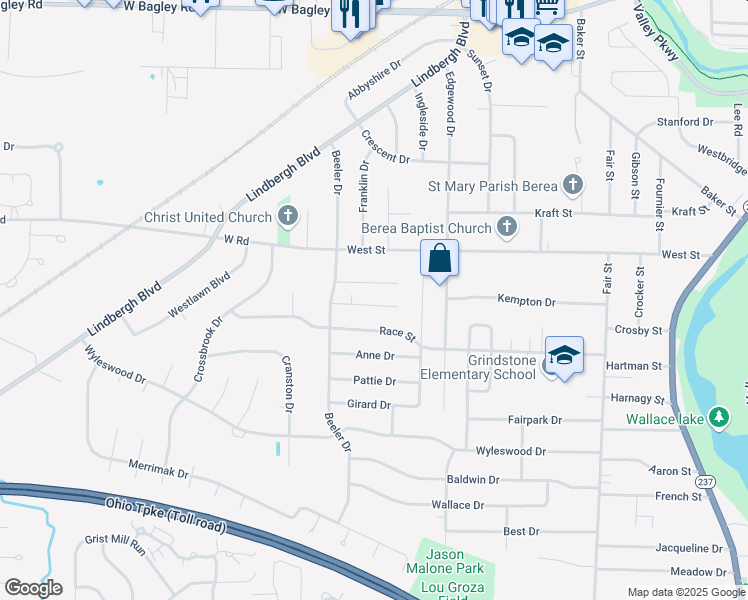 map of restaurants, bars, coffee shops, grocery stores, and more near 396 Sterling Circle in Berea