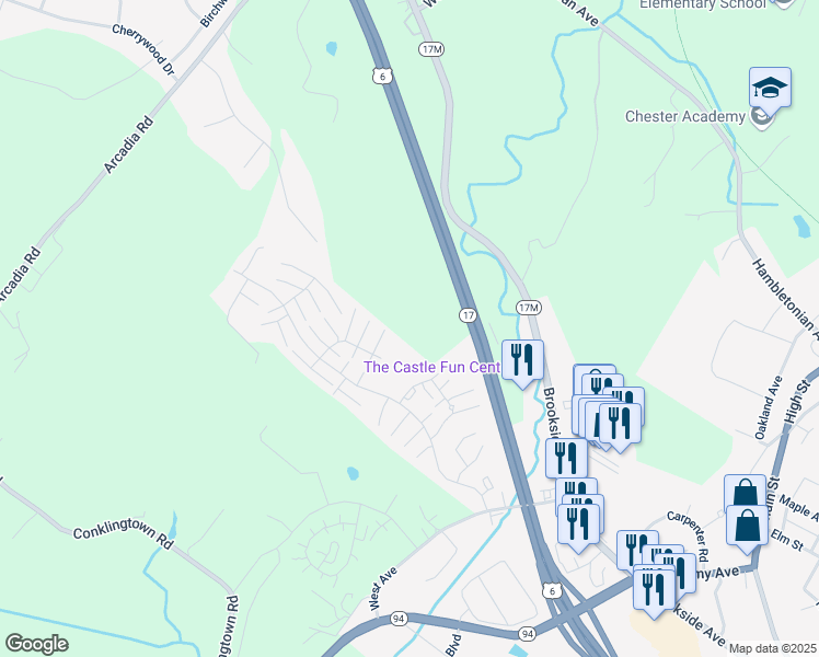 map of restaurants, bars, coffee shops, grocery stores, and more near 3414 Whispering Hills Drive in Chester
