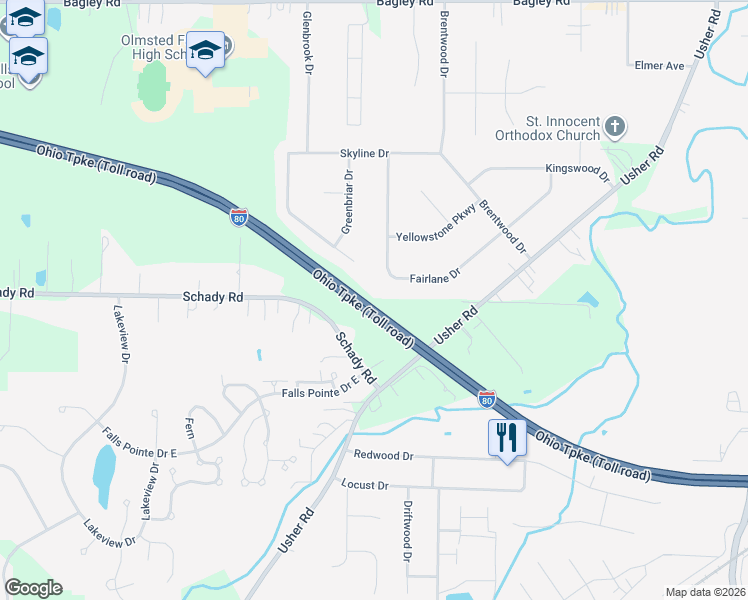 map of restaurants, bars, coffee shops, grocery stores, and more near 26872 Schady Road in Cuyahoga County
