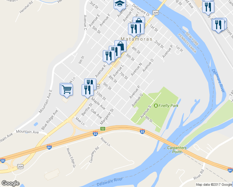 map of restaurants, bars, coffee shops, grocery stores, and more near 9th Street in Matamoras