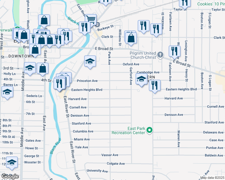 map of restaurants, bars, coffee shops, grocery stores, and more near 252 Harvard Avenue in Elyria