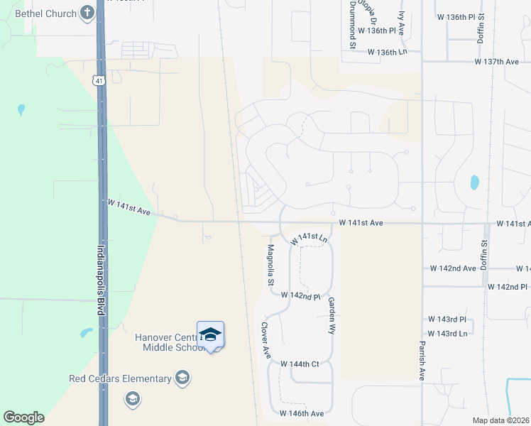 map of restaurants, bars, coffee shops, grocery stores, and more near 10301-10525 West 141st Avenue in Cedar Lake
