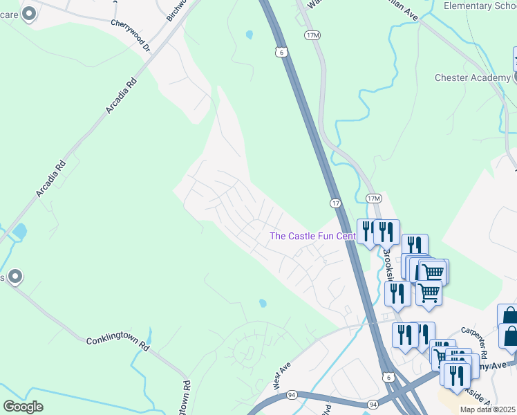 map of restaurants, bars, coffee shops, grocery stores, and more near Whispering Hills Drive in Chester