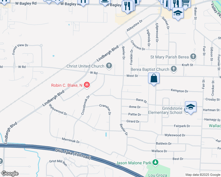 map of restaurants, bars, coffee shops, grocery stores, and more near 300 Brockton Circle in Berea