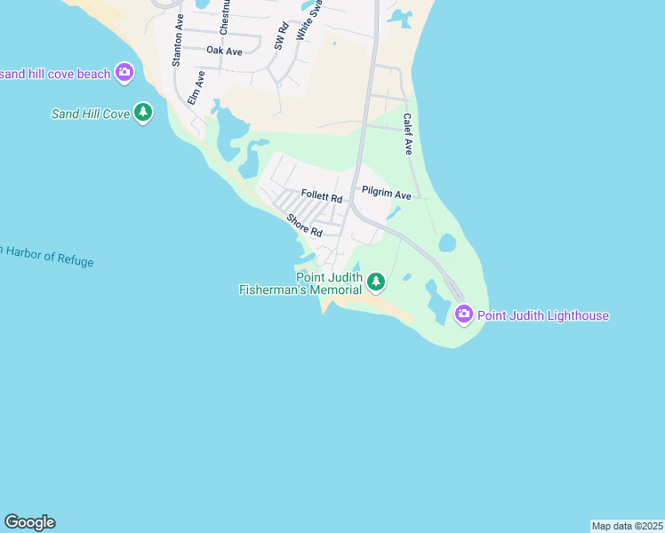 map of restaurants, bars, coffee shops, grocery stores, and more near 1499 Ocean Road in Narragansett