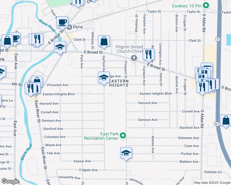 map of restaurants, bars, coffee shops, grocery stores, and more near 528 Garford Avenue in Elyria