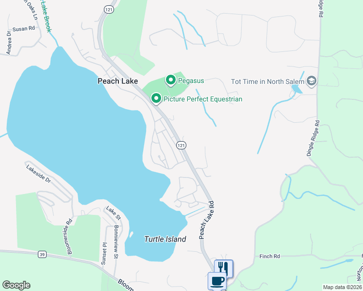 map of restaurants, bars, coffee shops, grocery stores, and more near 993 Peach Lake Road in North Salem