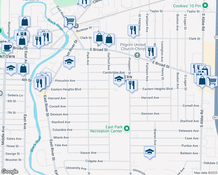 map of restaurants, bars, coffee shops, grocery stores, and more near 528 Garford Avenue in Elyria
