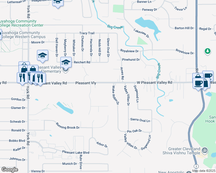 map of restaurants, bars, coffee shops, grocery stores, and more near 9101 West Pleasant Valley Road in Parma