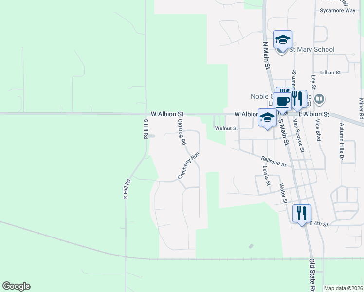 map of restaurants, bars, coffee shops, grocery stores, and more near 208 Old Bog Road in Avilla