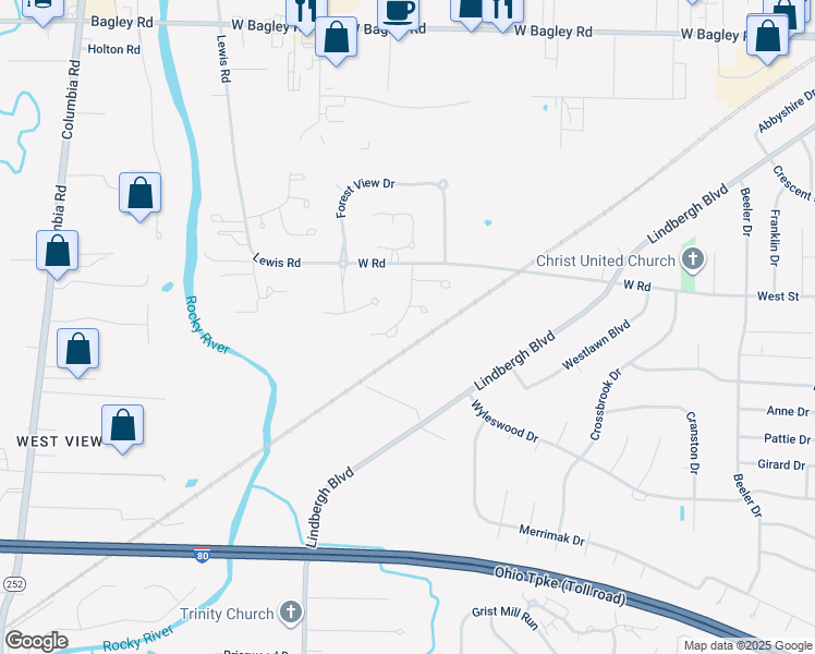 map of restaurants, bars, coffee shops, grocery stores, and more near 8846 Morgan's Run in Olmsted Falls