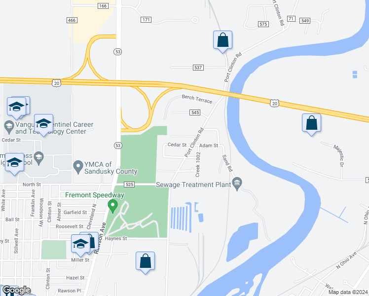 map of restaurants, bars, coffee shops, grocery stores, and more near 630 Cedar Street in Fremont