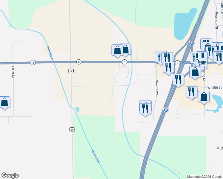 map of restaurants, bars, coffee shops, grocery stores, and more near in Auburn