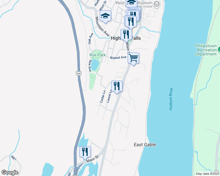 map of restaurants, bars, coffee shops, grocery stores, and more near 8 Laurel Lane in Highland Falls