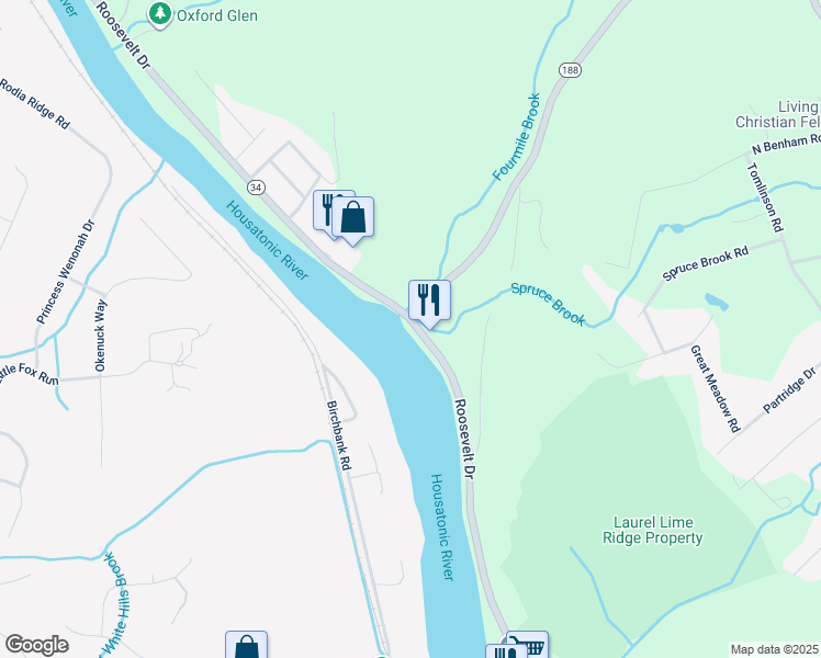 map of restaurants, bars, coffee shops, grocery stores, and more near 323 Roosevelt Drive in Seymour