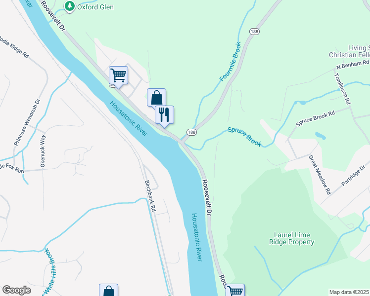 map of restaurants, bars, coffee shops, grocery stores, and more near 323 Roosevelt Drive in Seymour