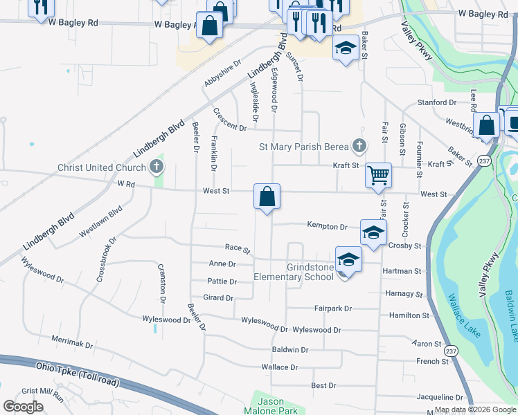 map of restaurants, bars, coffee shops, grocery stores, and more near 315 Adrian Drive in Berea