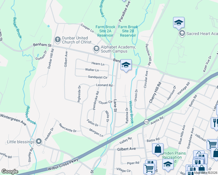 map of restaurants, bars, coffee shops, grocery stores, and more near 24 Leonard Road in Hamden