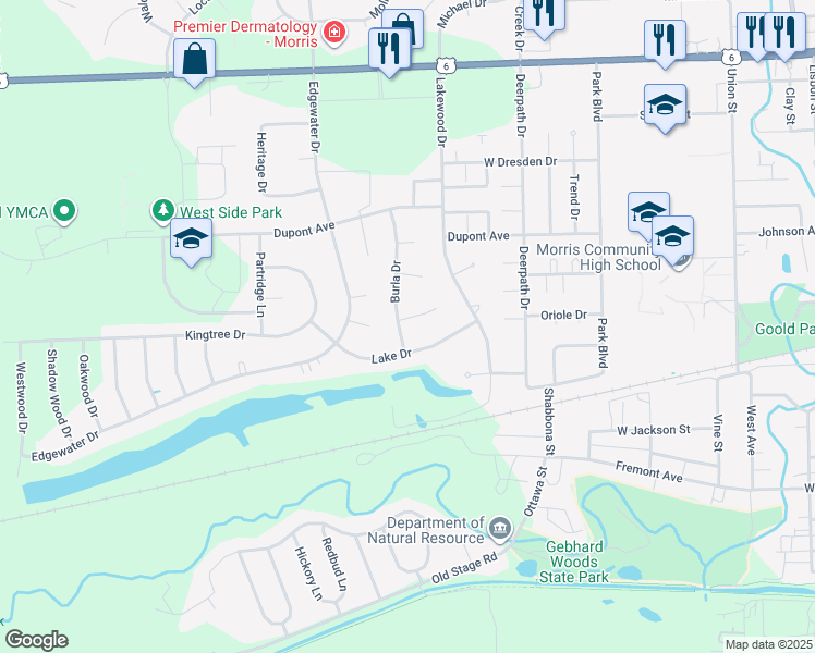 map of restaurants, bars, coffee shops, grocery stores, and more near 1455 Khater Ct in Morris