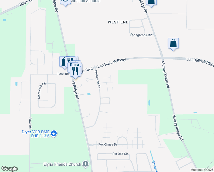 map of restaurants, bars, coffee shops, grocery stores, and more near 141 Cheshire Drive in Elyria