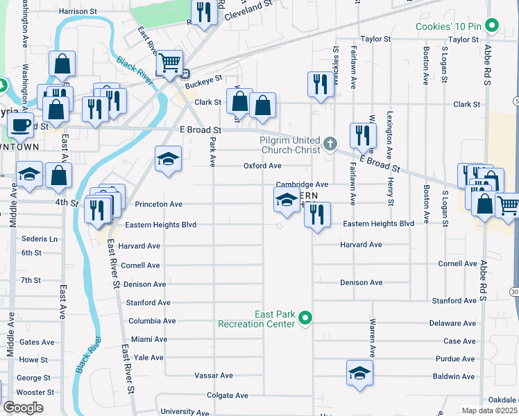 map of restaurants, bars, coffee shops, grocery stores, and more near 505 Garford Avenue in Elyria