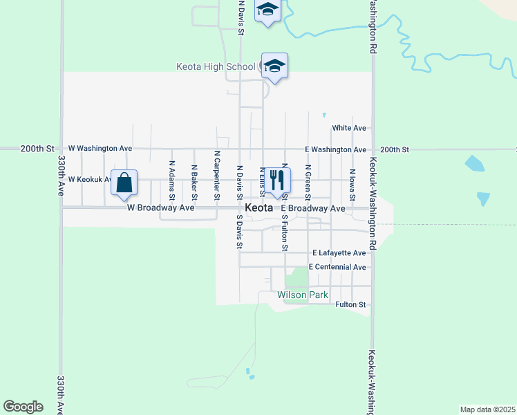 map of restaurants, bars, coffee shops, grocery stores, and more near in Keota