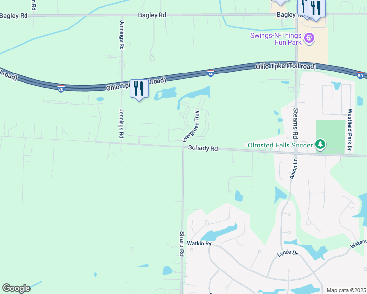 map of restaurants, bars, coffee shops, grocery stores, and more near 8801 Sharp Road in Cuyahoga County