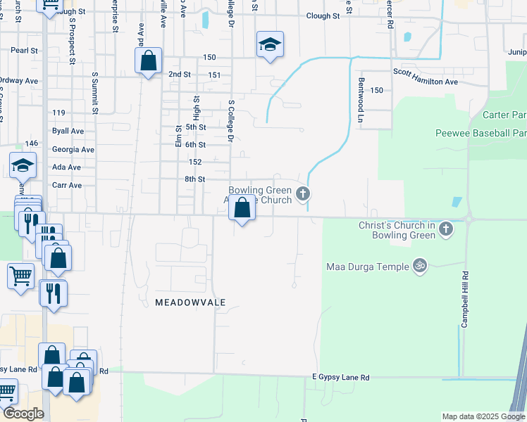 map of restaurants, bars, coffee shops, grocery stores, and more near 1031 Napoleon Rd in Bowling Green