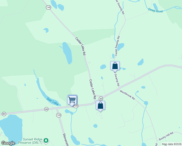 map of restaurants, bars, coffee shops, grocery stores, and more near 60 Cedar Lake Road in Deep River