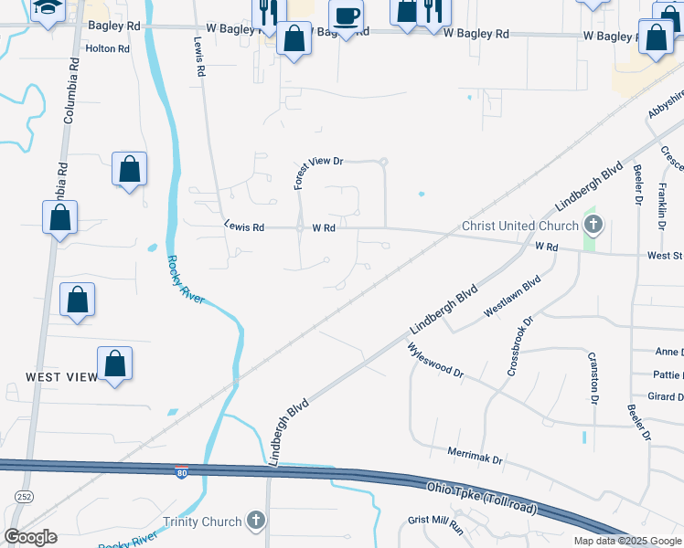 map of restaurants, bars, coffee shops, grocery stores, and more near 8846 Morgan's Run in Olmsted Falls