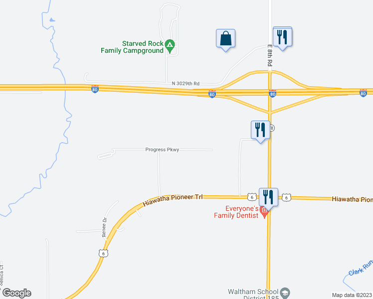 map of restaurants, bars, coffee shops, grocery stores, and more near 761 Progress Parkway in LaSalle