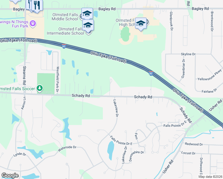 map of restaurants, bars, coffee shops, grocery stores, and more near 26982 Schady Road in Cuyahoga County