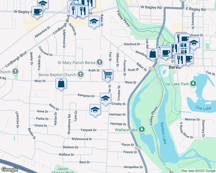 map of restaurants, bars, coffee shops, grocery stores, and more near 314 Fair Street in Berea