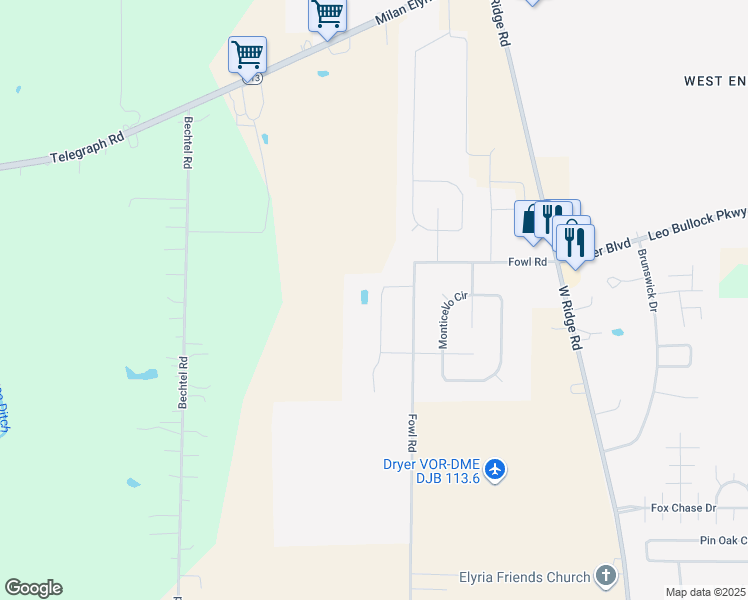 map of restaurants, bars, coffee shops, grocery stores, and more near 155 Fairfield Drive in Elyria