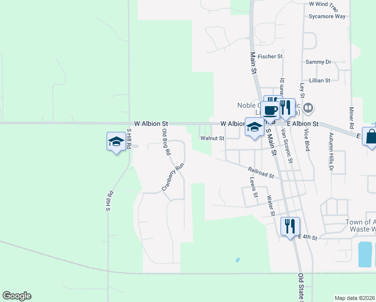 map of restaurants, bars, coffee shops, grocery stores, and more near 211 Cranberry Run in Avilla