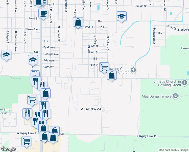 map of restaurants, bars, coffee shops, grocery stores, and more near 723 Napoleon Road in Bowling Green