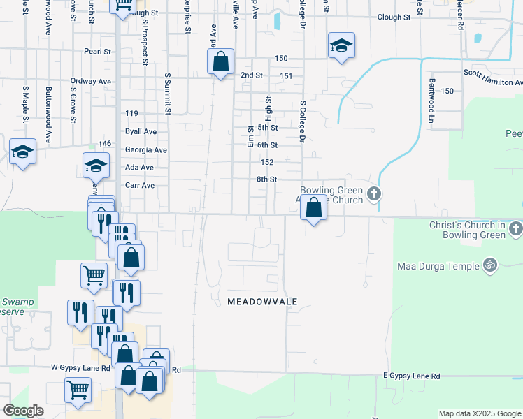 map of restaurants, bars, coffee shops, grocery stores, and more near 723 Napoleon Road in Bowling Green