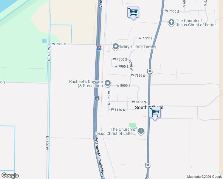 map of restaurants, bars, coffee shops, grocery stores, and more near 8021 South 1050 West in Willard