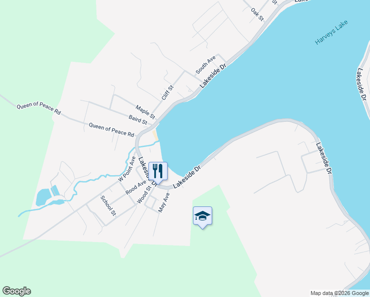map of restaurants, bars, coffee shops, grocery stores, and more near 2227 Lakeside Drive in Harveys Lake