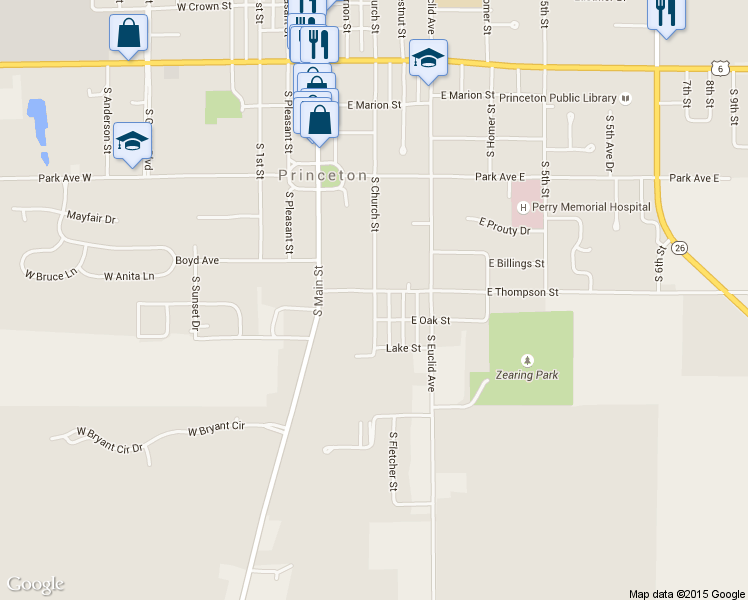 map of restaurants, bars, coffee shops, grocery stores, and more near 1110 South Church Street in Princeton